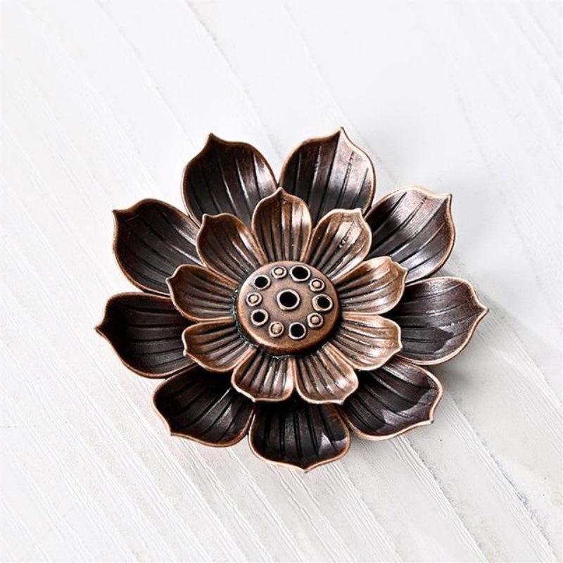 Antique Double-Layer Lotus Incense Holder for Tea Ceremony and Buddha Incense, Multi-Porous Sandalwood Line Burner.
