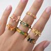 7Pcs/Set Rhinestone Flower Ring Set Camellia Flower Irregular Rings Unique Enamel Finger Rings  Gift