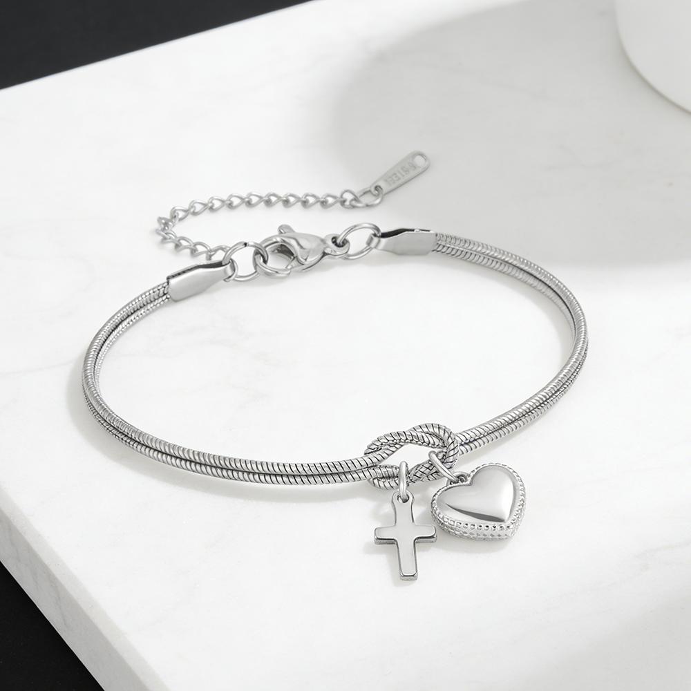 Jesus Cross Heart Charm Love Knot Chain Bracelet Stainless Steel Gold Color Bracelets for Women Jewelry Birthday Gift 2026