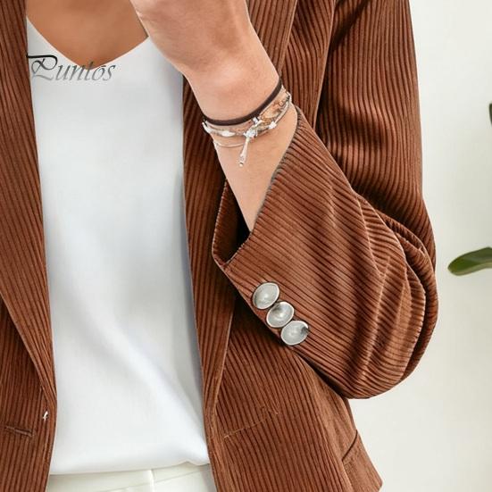 Solid Color Suit Coat Women Lapel Long Sleeve Single Button Closure Business Jacket with Flap Pockets Slim Fit Outerwear