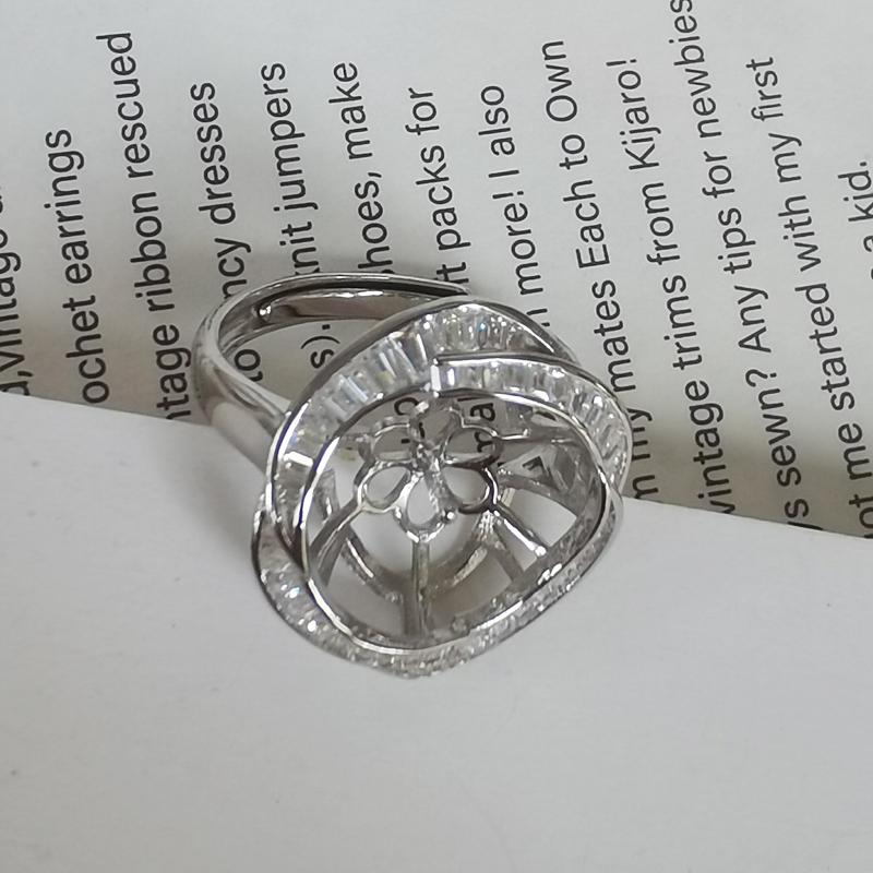 11-12mm Natural White Semiround Pearl Fashion Trendy Flower Ring 925 Silver Fine Wedding Jewelry for Women