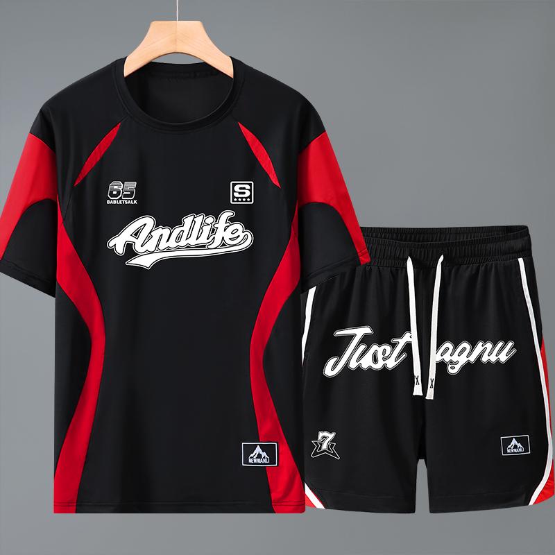 Nadměrná velikost 5XL-12XL Nadměrná velikost Sportovní set 2 kusy Pánská trička s krátkým rukávem Oversize Šortkové sety