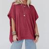 Women's Solid Color Knitted Oversized Pullover Round Neck Sleeve T-shirt