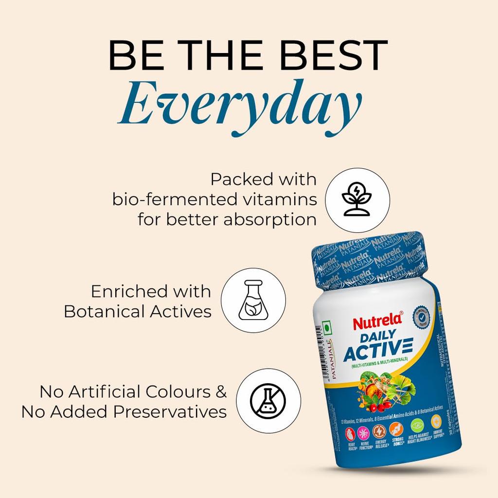 Patanjali Nutrela Multivitamin 30 Veg Tablets X Pack of 3 Daily Wellness Supplement for Men & Women