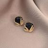 S925 Sterling Silver Retro French Wheat Ear Geometric Black Stud Earrings - Elegant and Versatile Design