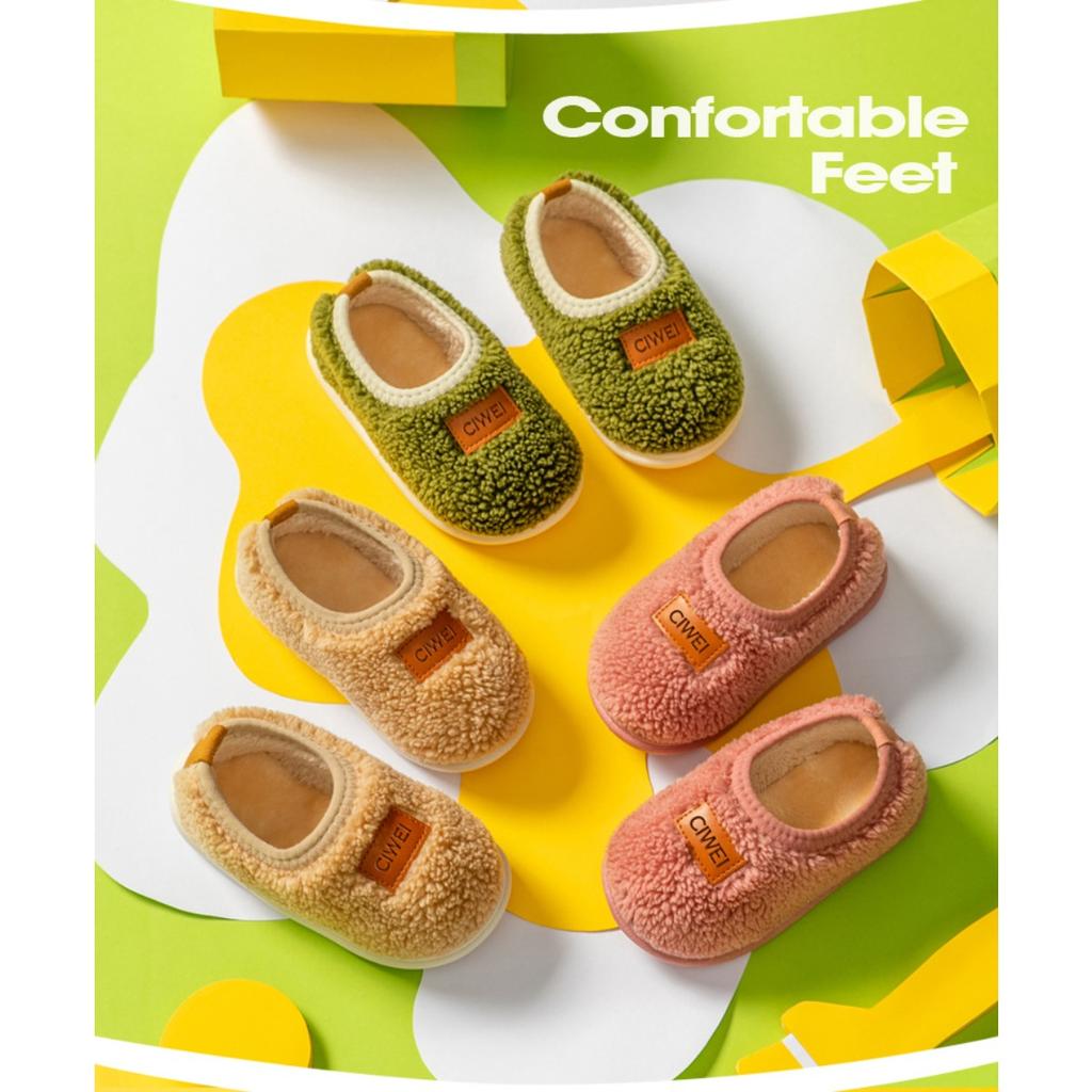 Children's Cotton Slippers, Winter Hairy Shoes, 1-6 Year Old Female Baby Bags, Heels, Indoor Home Cotton Shoes, Warm Slippers
