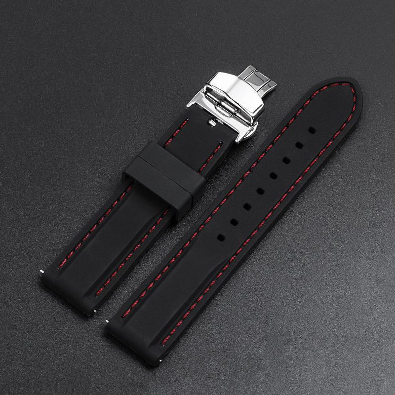 18mm 20mm 22mm 24mm Watch Band Strap Sport Rubber Silicone Watchband Stainless Steel Butterfly Buckle Watch Accessories