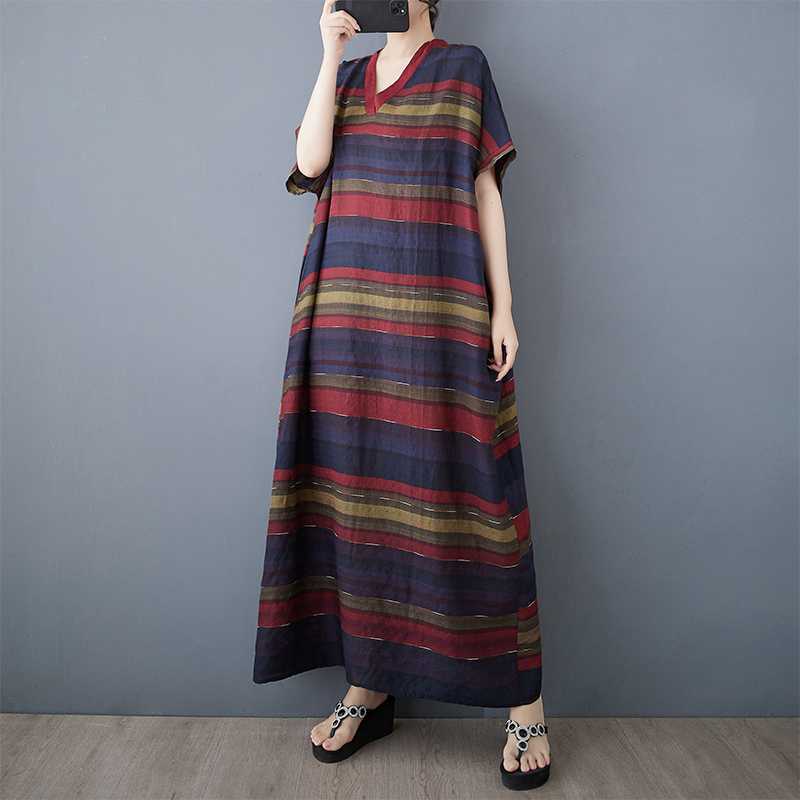 

Летняя хлопково-льняная принтованная свободная и простая длинная юбка для женщин One size