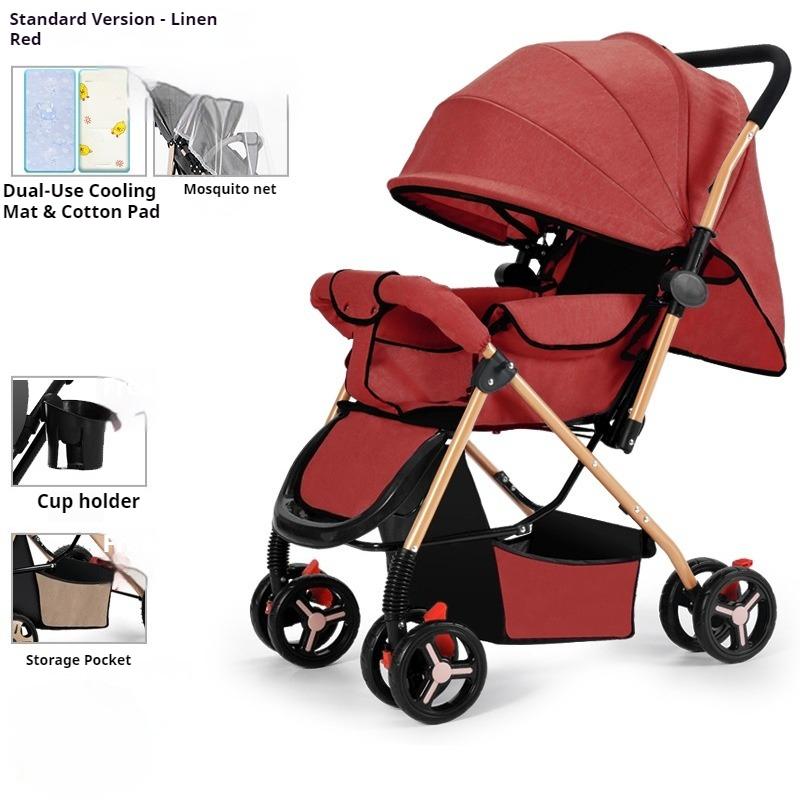 Two-way Stroller Can Sit and Lie Down, Folding Light Stroller, High Landscape 0-3 Years Old Stroller