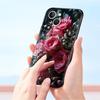 Luxury Phone Case For Apple iPhone 11 15 14 Pro MAX 12 13 7 8 Plus X XR XS MAX SE Black Cover Funda Beautiful Red Rose Flowers