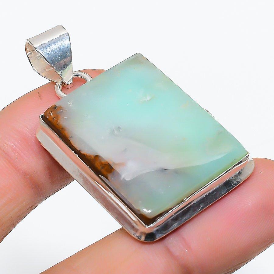 Chrysoprase Gemstone 925 Solid Sterling Silver Jewelry Pendant 1.77" SU-10328