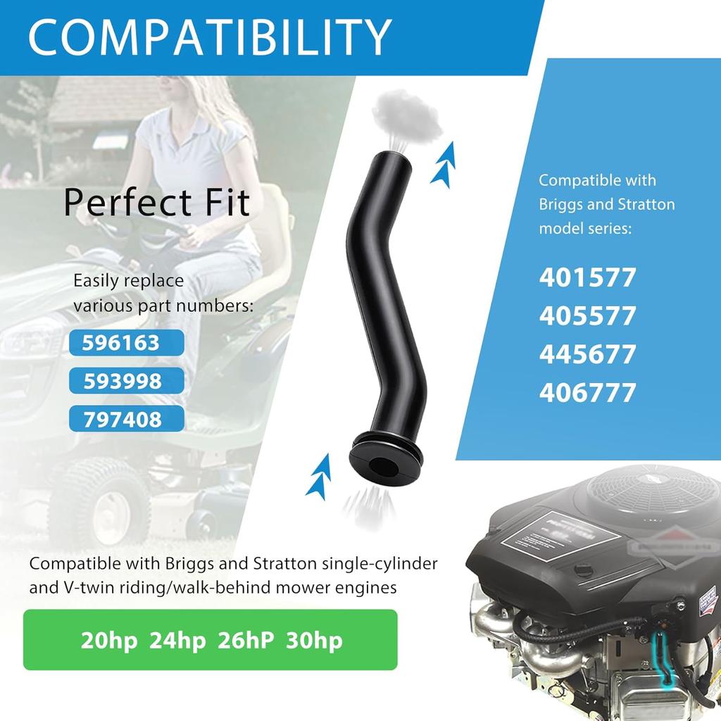 (4pc) Vizava 596163 Vacuum Hose Compatible For John Deere D125 D130 D140 D160 D170 Briggs and Stratton Lawn Mower Tractor Replaces 593998 797408