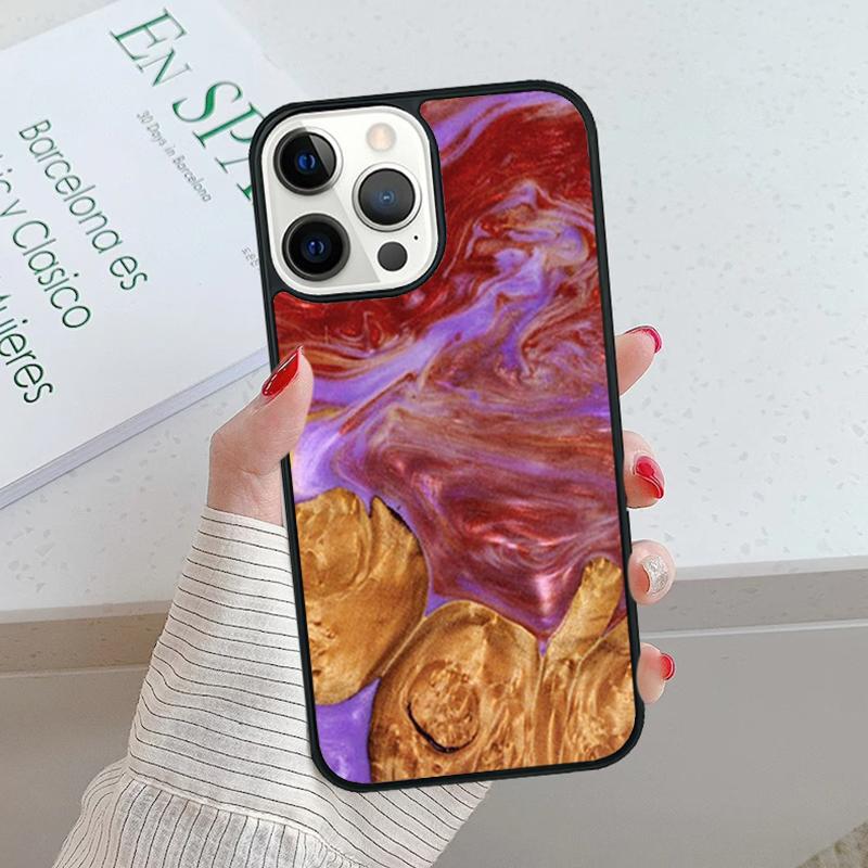 Wood Resin Marble Printed Soft Rubber Phone Case For iPhone 17 Air 15 16 16e 14 13 12 11 Pro Max Coque PLUS fundas cover