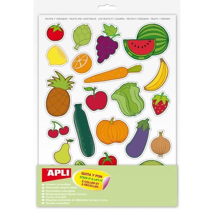 Pochette De Gommettes - APLI - Fruits Et Légumes - 240 Gommettes - Adhésif Enlevable - Pour Enfants