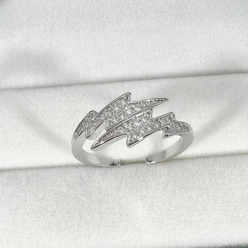 New Trendy Punk Hiphop Bling Zircon Lightning Opening Ring For Women Men Personality Design Adjustable Ring Cool Zircon