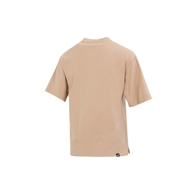 Puma Logo Print Round Neck Loose Short Sleeve T-Shirt Women Tops Khaki 676650-89