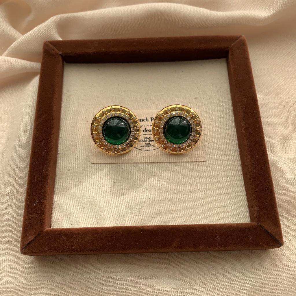 Palace Luxury Concentric Earrings, High-Grade Emerald Classic Niche Design, Fashionable Romantic Light Luxury Earrings