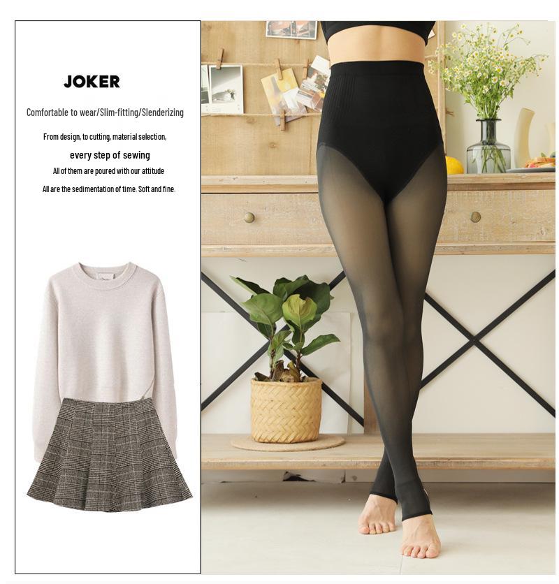 Fishbone Sheer Black Fleece-Lined Shaping Leggings & Grey Sheer Stirrup Tights