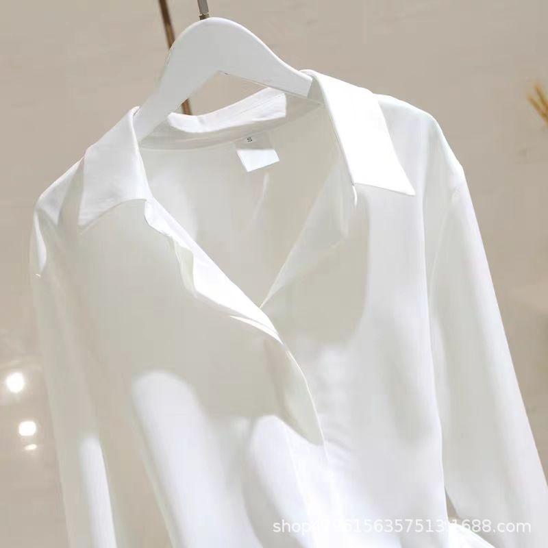 Women Satin Long Sleeve Solid Color Commute Professional Business Button Down Shirt