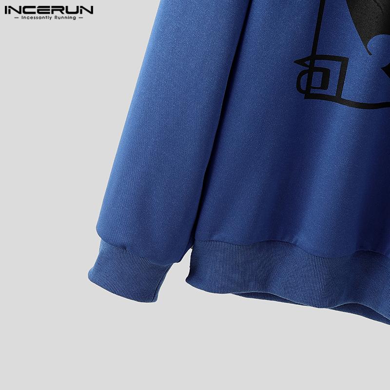 INCERUN Spring Men O Neck Long Sleeve Print Loose Pullovers Sweatshirts