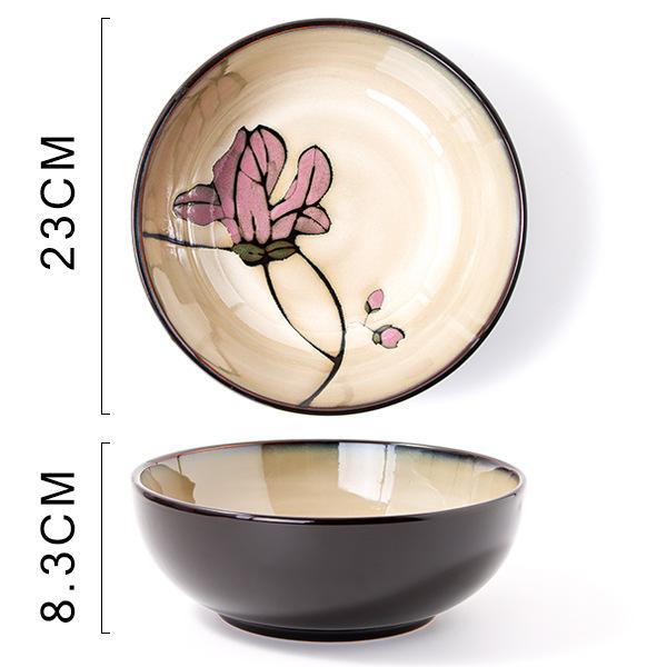 Chinese Ceramic Tableware Creative Hand-painted Soup Bowl Home Fruit Salad Bowl Large Noodle Bowl Restaurant