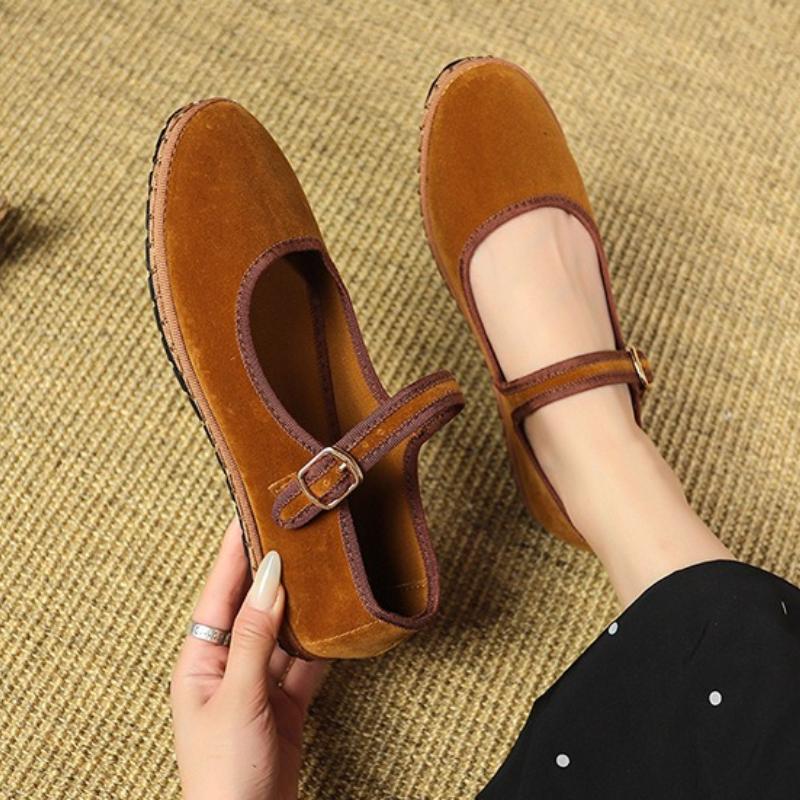 

Elegant Mary Janes Flats Shoes Women Buckle Casual Ballet Shoes Ladies Spring Autumn Canvas Loafers 42 коричневий