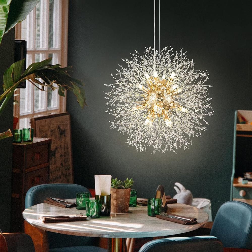 Modern Crystal Chandeliers Firework, Non-dimmable, 16-Light Gold Dandelion Sputnik Ceiling Light Fixtures, for Bedroom Living Room