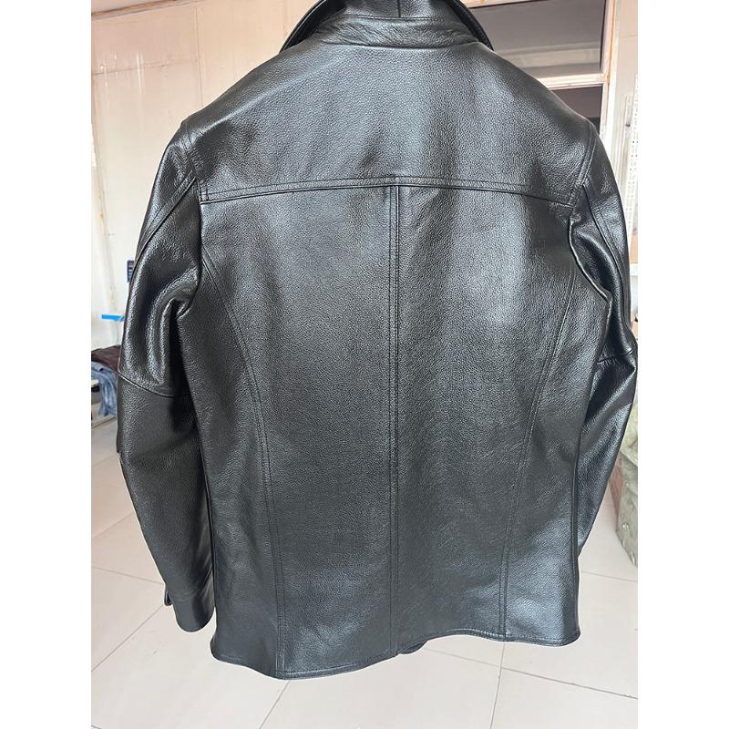 Chinesische Größe Echte Kuhhornschnallen Echte Rindslederjacke Herren Echtledermantel Klassische schwarze Jacke Lässige Lederbekleidung Herbst