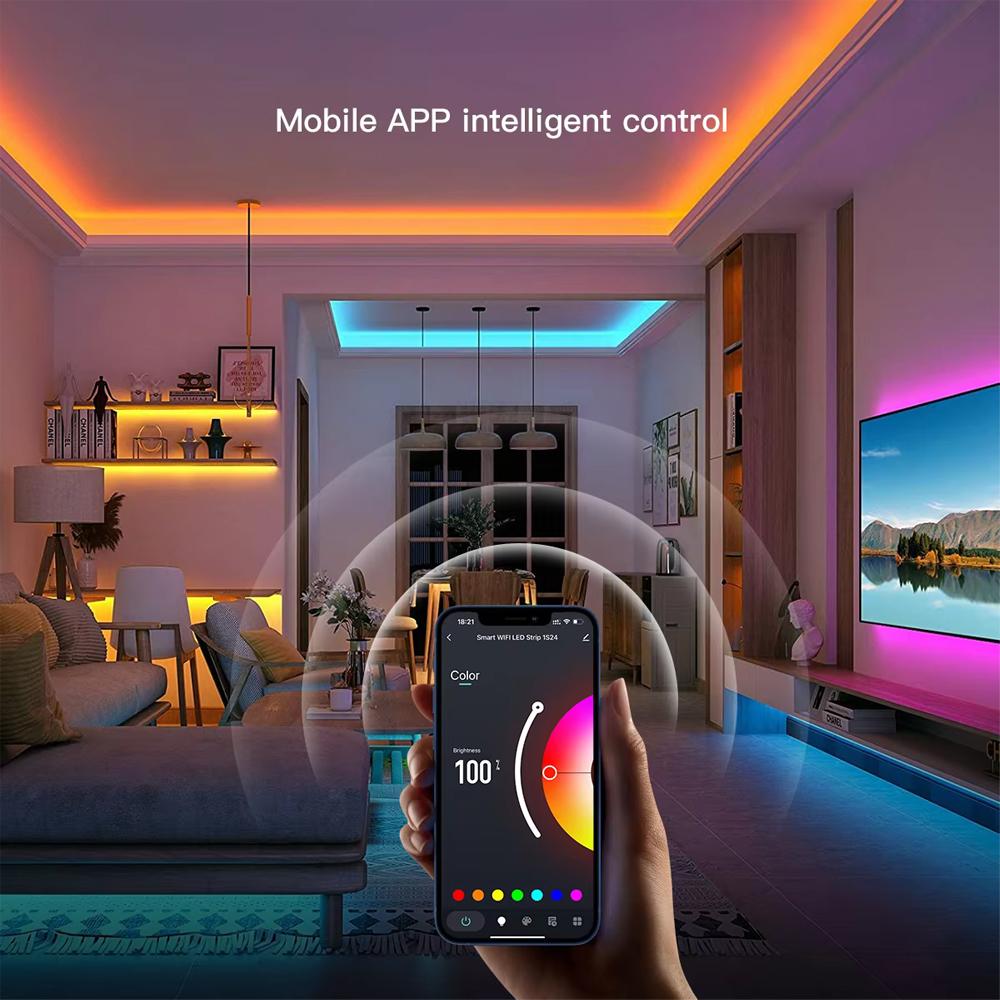 20M 12V Wifi Bluetooth Rgb Led Strip Lights APP Control Music Sync Remote Led Tape Lights Ac100-240V Adaper For Gaming Room