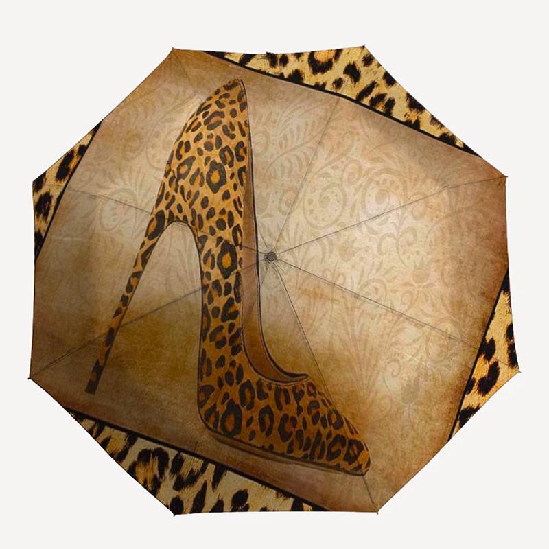 1 Stück Leopardenmuster Regenschirm Tragbarer Klappschirm Eisenrahmen Lochknochenstruktur Außenbereich Haus Schirm