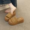 Thick-soled high-heeled cool slippers for women's summer wear 2025 new muffin one-word drag small height-increasing beach sandals