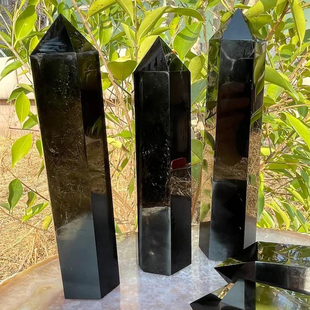8-15 Cm Natural Obsidian Single Pointed Hexagonal Prism Crystal Point Wand Tower Pillar Home Decoration Gift Stones Ornament