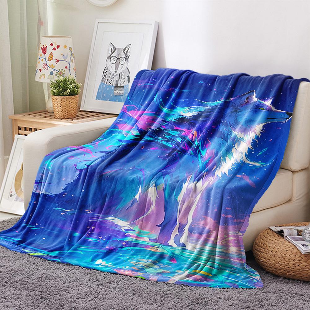 Dreamy Wolf Print Flannel Blanket, High quality Comfortable for All Seasons, Home Decor, Warmth and Comfort, Perfect for Christmas Gifts