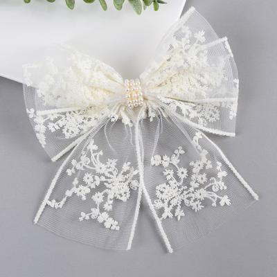 Spets Blomma Rosett Hårklämma Kvinnor Elegant Pärlor Handgjord Floral Broderad Hårnålar Flicka Barn Huvudbonad Huvudbonad Tillbehör