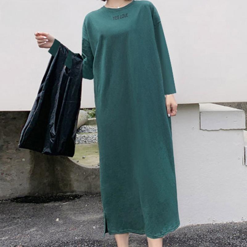 Women's Fashion Fall Winter Long Sleeve O-Neck Loose Waistline Casual Dresses