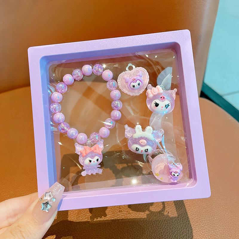 

Набор украшений Куроми 2025: Милый мультяшный браслет, кольцо и клипсы для ушей для маленьких девочек