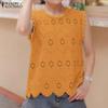 ZANZEA Women Casual Round Neck Summer Sleeveless Patchwork Crochet Tank Tops