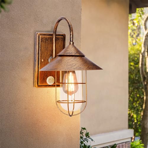 

KAWELL Motion Sensor Entryway Light, Outdoor Porch Light, Retro Wall Lamp, Garden Light, Weatherproof Wall-Mounted Outdoor Lighting Fixture, E26 Base