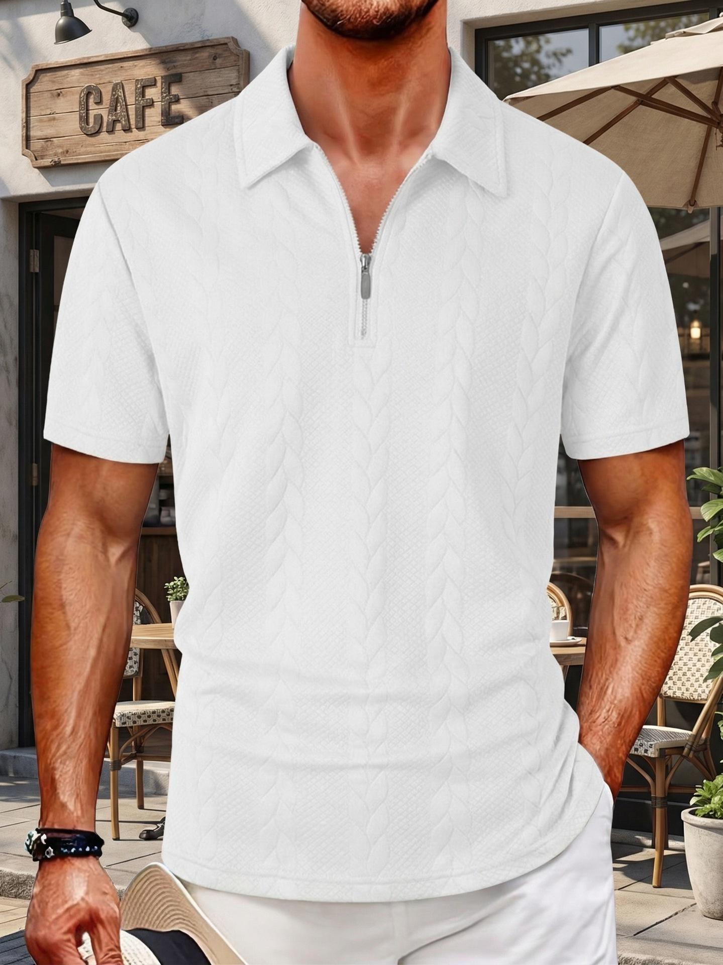 Mens Casual Half Zip Collar Short Sleeve Pullover Polo Shirt S