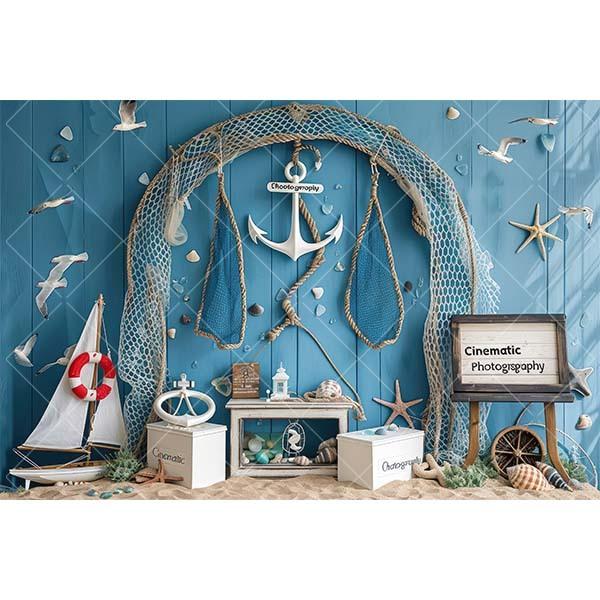 Summer Nautical Photography Background Underwater Pirate Wood Board Sailboat Rudder Boy Kids Birthday Party Decor Photo Backdrop