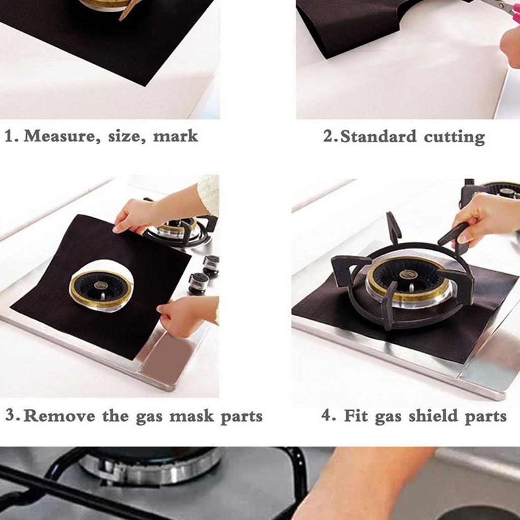 10pcs Gas Range Stove Cover Thickness 0.2mm Waterproof Reusable Heat Resistant Fiberglass Gas Stove Protector Pad Black