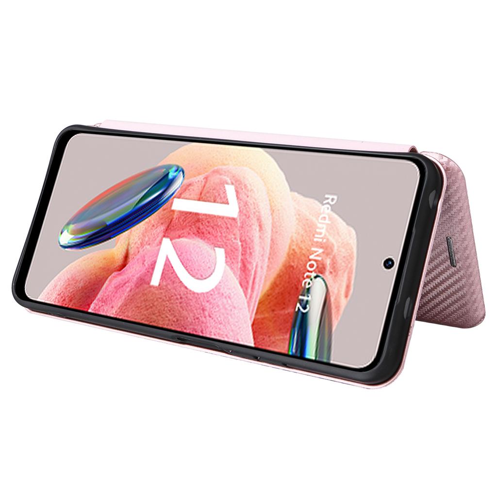 For Xiaomi Redmi Note 12 4G PU Leather Stand Cover Carbon Fiber Texture Phone Case with Card Holder
