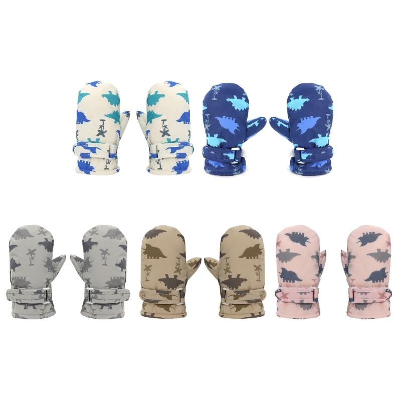 Gants d'hiver pour enfants coupe-vent et imperméables, gants de sport d'extérieur pour enfant, moufles de ski à motif dinosaure de dessin animé, indispensables pour le patinage et la randonnée