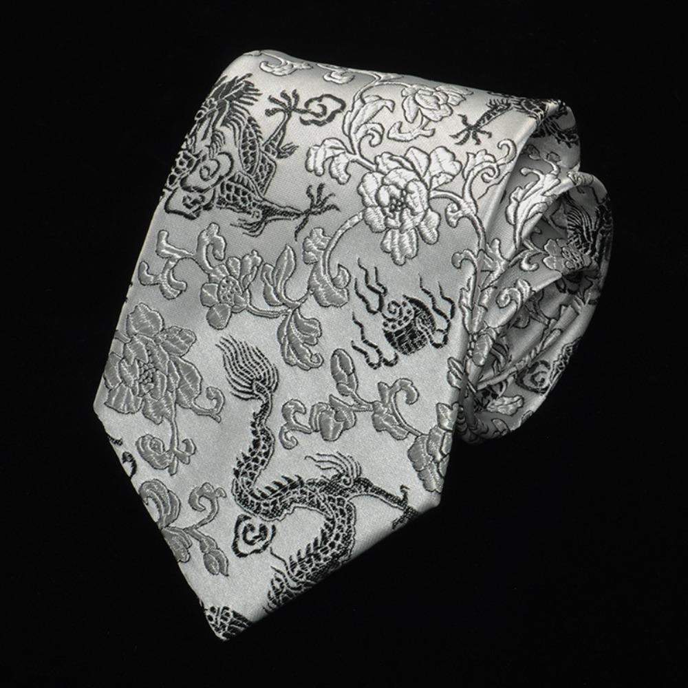 Adjustable Jacquard Silk Tie National Men Necktie Fashion Chinese Dragon Pattern Tie Wedding