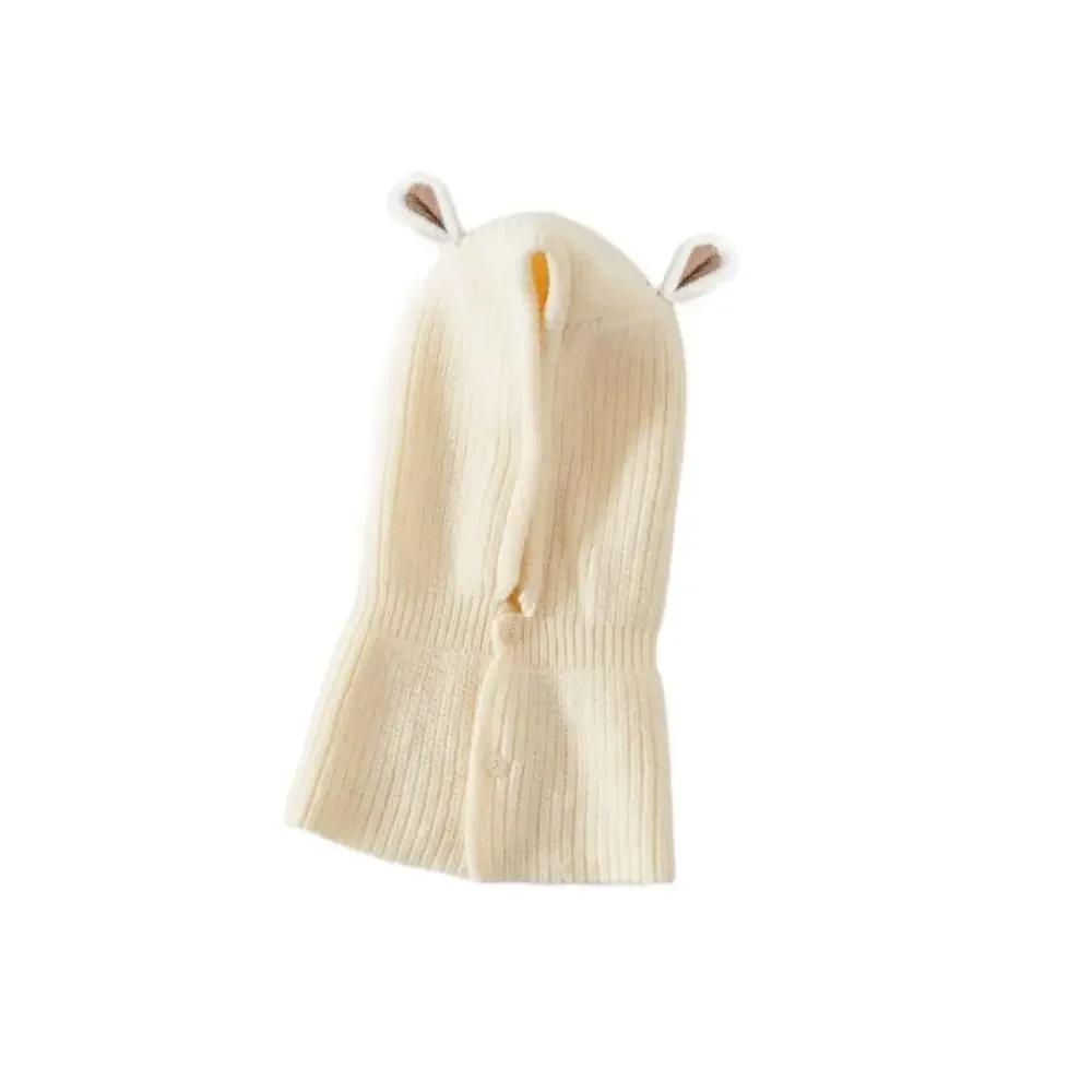 Bear Ear Shape Kids Soft Balaclava Warmer Knitted Beanie Children Pullover Hat Cap Scarf All-in-One Windproof Ski Scarf Hat