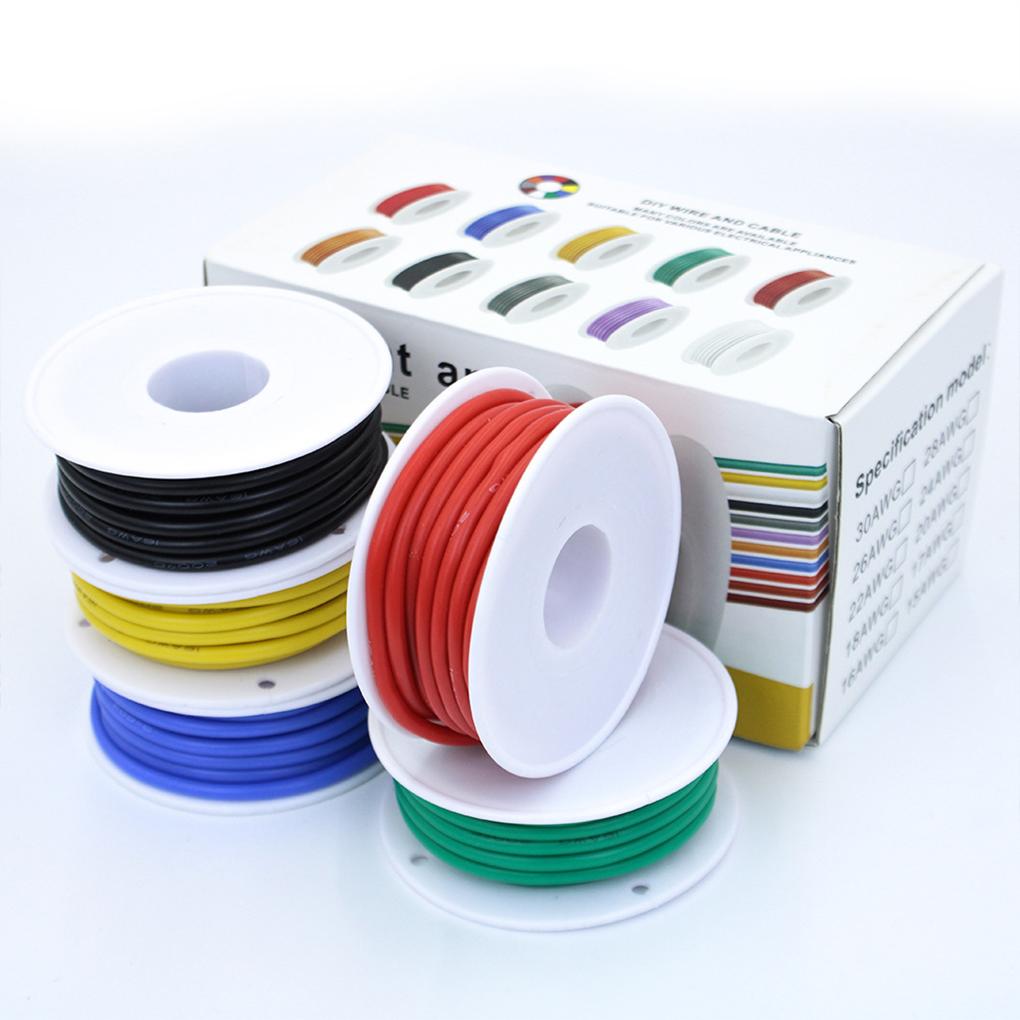 50M 30AWG DIY Electrical Wire 5 Colors Mix Package Tinned Copper Multipurpose Anti-abrasion Cable Home Improvement Supplies