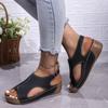 Women's Med Heels Platform Sandals Summer Peep Toe Casual Clogs Shoes Woman Pu Leather Wedges Roman Sandalias Mujer
