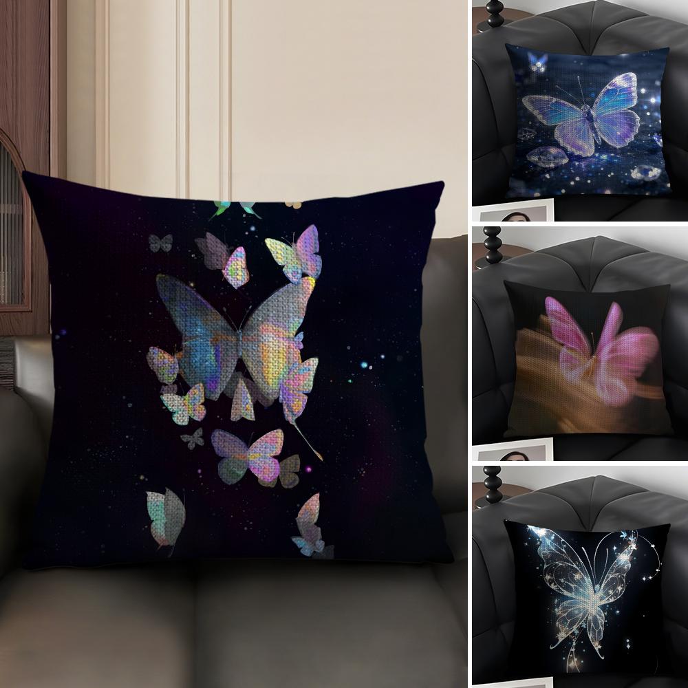Butterfly INS Cushion Cover Natural Linen Organic Fabric DoubleSided Printing Sofa Home Decor Gift Pillow Case