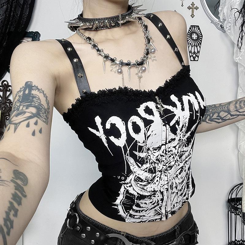 AltGoth Y2k Cyber Punk Camisole Women Dark Gothic Streetwear