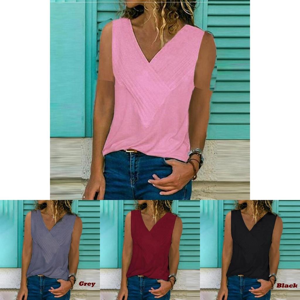Premium Quality Women Sleeveless Blouse Vest Top Summer Casual V Neck Tank T-shirt Beach Shirts For Effortless Style